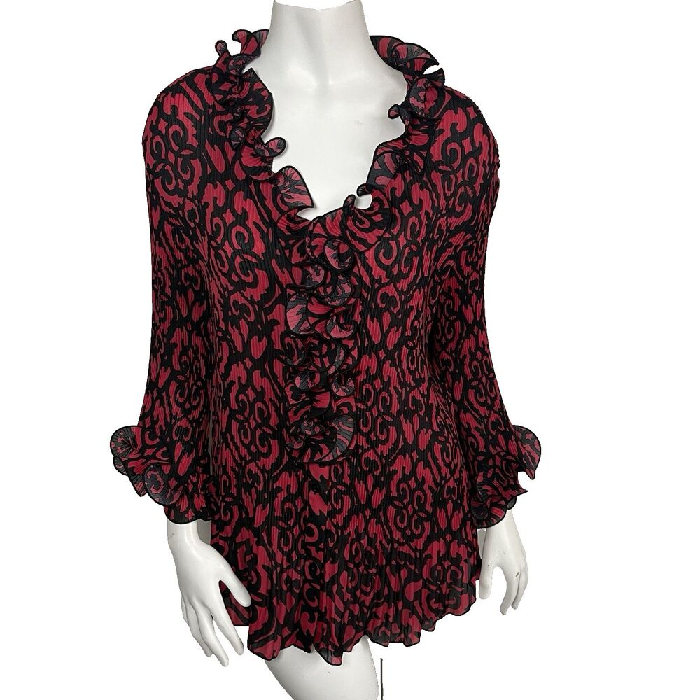 Dressbarn Plus‎ 2X Blouse Ruffled Collar Cuff Crinkle Cocktail Party Top Shirt